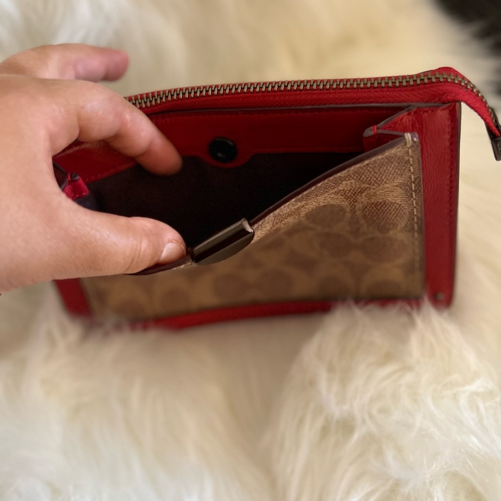 Coach Red and Brown Signature Wristlet - Picture 3 of 7